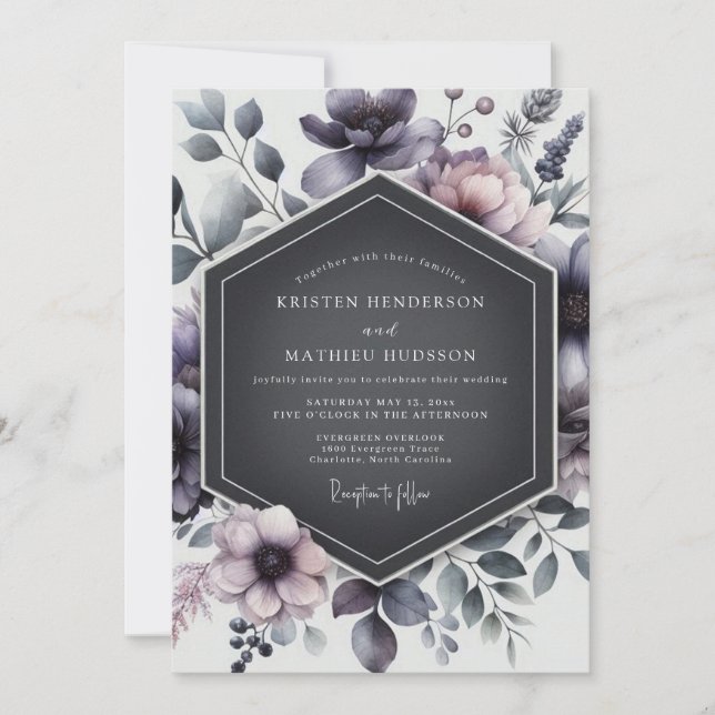 Invitation Mariage Graphite Prune Capricieux (Devant)