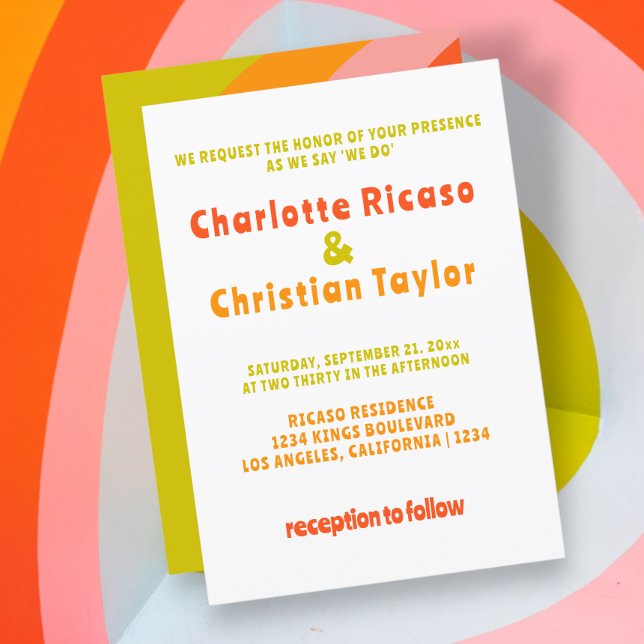 Invitation Mariage Gras rétro Citrus (Bold Retro Citrus Wedding Invitation from Ricaso. For the couple that are brave and bold.)