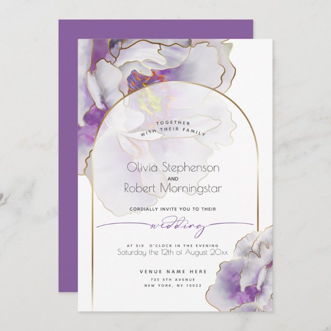 Invitation MARIAGE | Gras Tropical Amethyst Peony (Devant / Derrière)