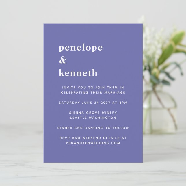 Invitation Mariage Gras Violet Bleu Minuscule Gras (Debout devant)