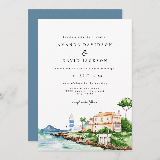 Invitation Mariage grec d'été sur la plage méditerranéenne mo (Devant / Derrière)