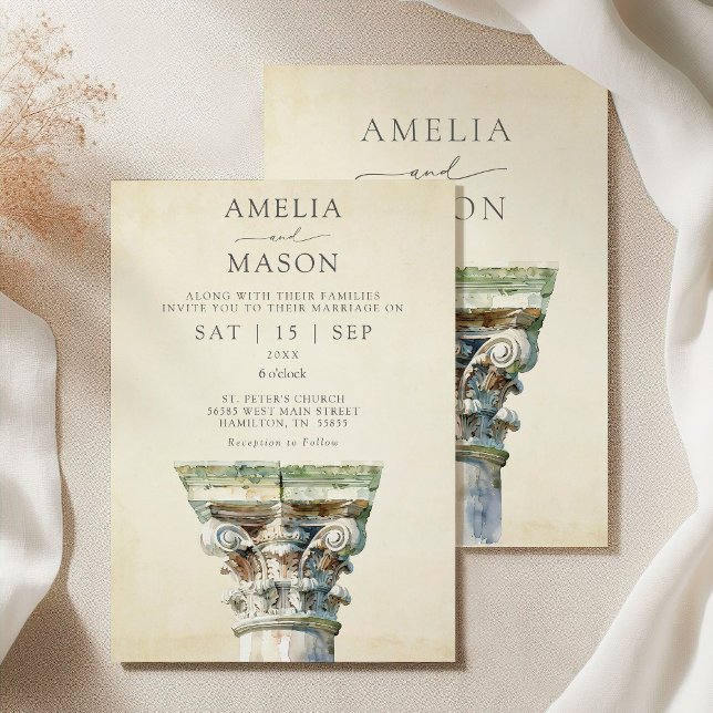 Invitation Mariage grec vintage (Vintage Column Greek Wedding Invitation)