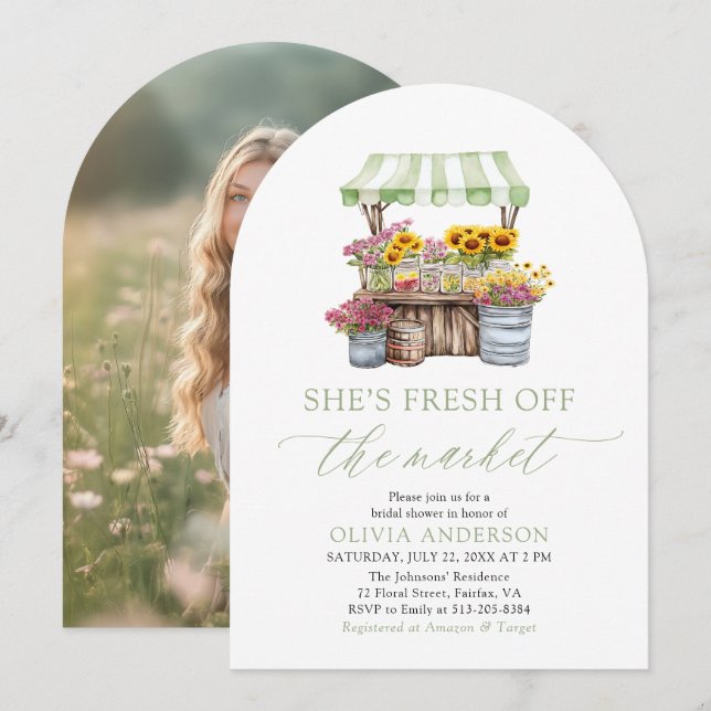Invitation Mariage Green Elle est fraîche du marché Enterreme (Devant / Derrière)