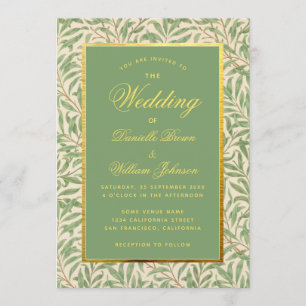 Invitation Mariage Green Faux Gold Green Foliage Feuilles