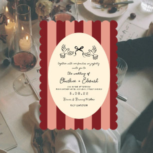 Invitation Mariage Griffonnage Rayé Rouge Rose Fantaisiste