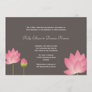 Invitation mariage gris ardoise moderne aux fleurs de lotus b