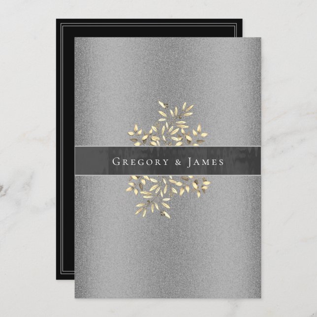 Invitation Mariage gris argenté et gris en satin de ruban (Devant / Derrière)