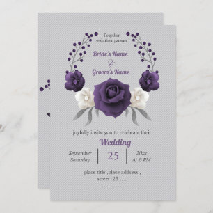 Invitation Mariage gris argenté violet foncé