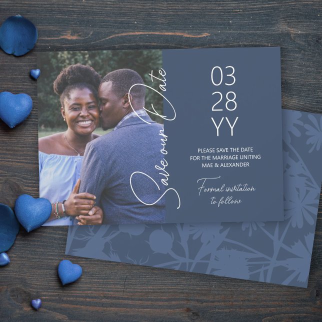 Invitation Mariage gris-bleu Enregistrer la date (slate blue anchor navy grey save the date cards, simple minimalistic elegant script save our date)