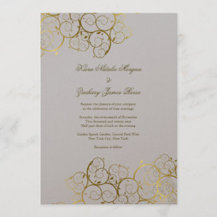 Invitation Mariage gris-clair chic de vigne d'or de spirales