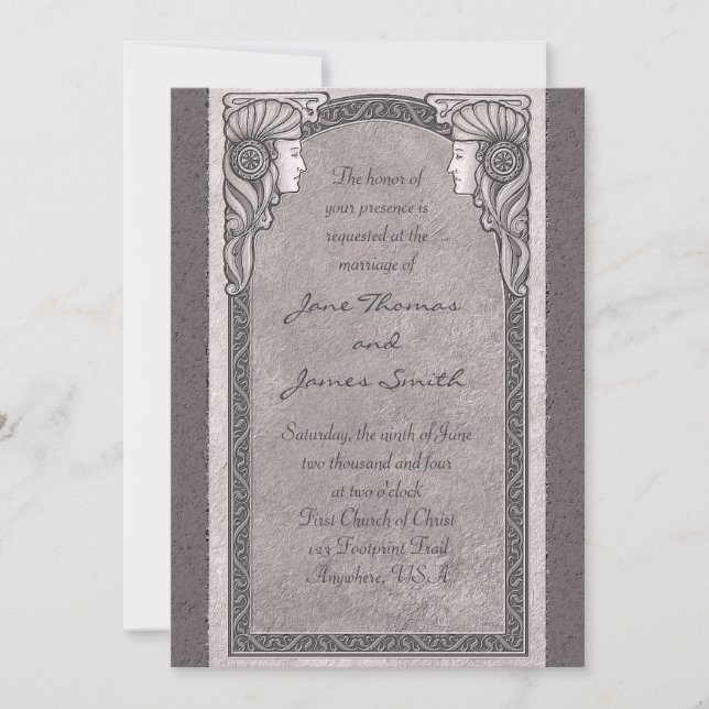 Invitation Mariage gris de Nouveau d'art (Devant)