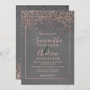 Invitation Mariage gris de typographie de ciment de confettis