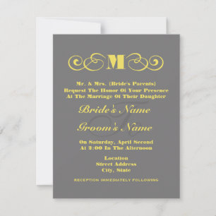 Invitation Mariage gris et jaune de monogramme Inviter