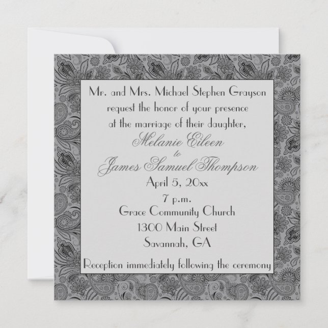 Invitation Mariage gris et noir (Devant)