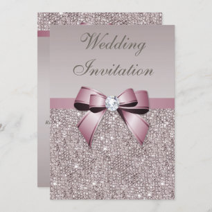 Invitation Mariage gris mauve d'arc de diamants de paillettes