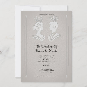 Invitation Mariage gris moderne de roi et reine royaux