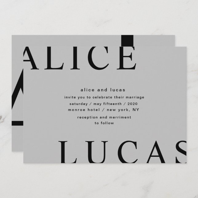 Invitation Mariage gris monogramme ultra moderne (Devant / Derrière)