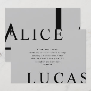 Invitation Mariage gris monogramme ultra moderne