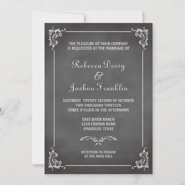 Invitation Mariage gris romantique vintage de rouleau de (Devant)
