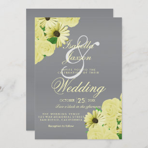 Invitation Mariage gris satin et Mariage jaune pastel