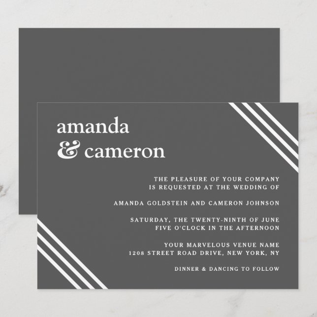 Invitation Mariage gris simple et élégant (Devant / Derrière)