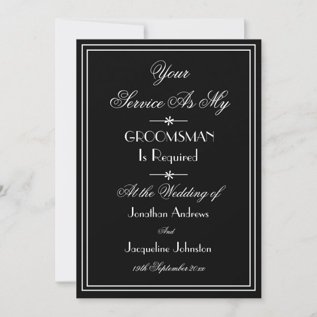 Invitation Mariage Groomsman Custom Classic Black Proposition (Devant)