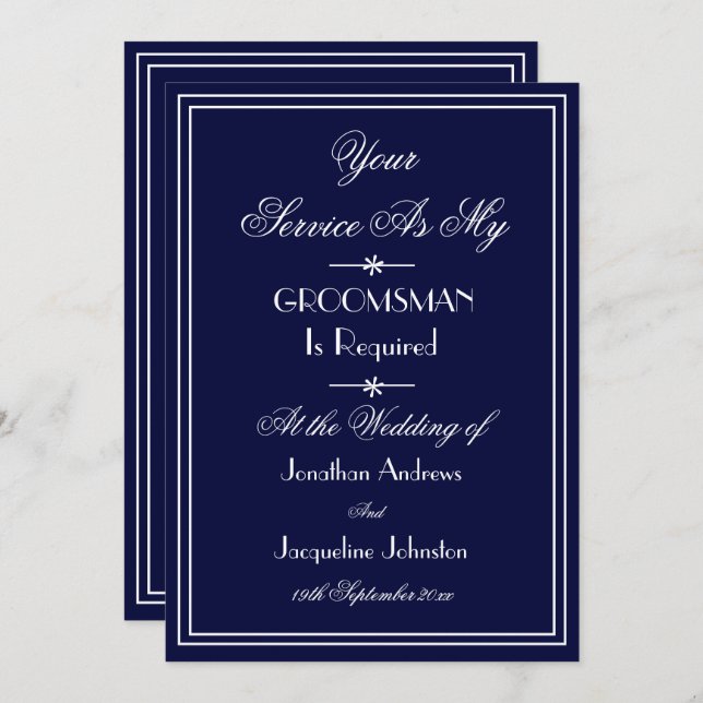 Invitation Mariage Groomsman Custom Elegant Blue Proposition (Devant / Derrière)
