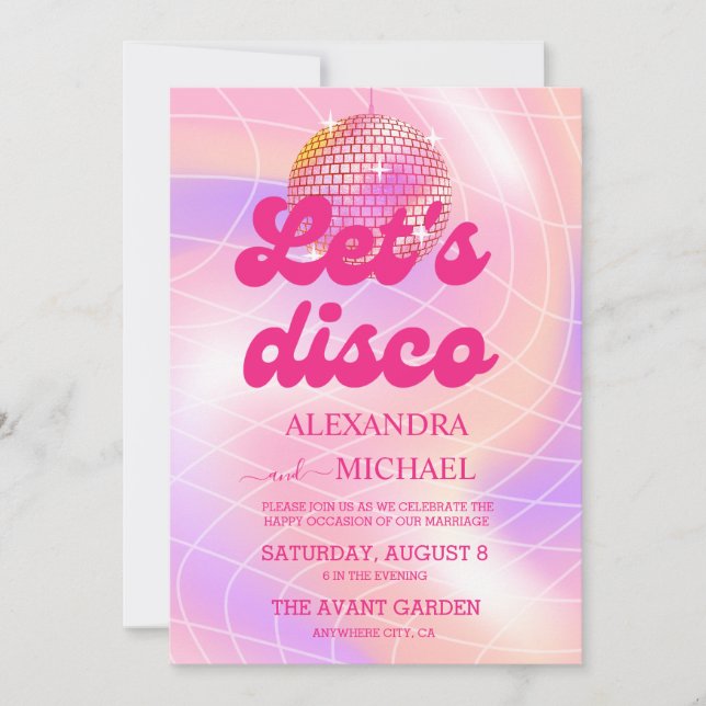 Invitation Mariage Groovy Rétro Rose et Or (Devant)