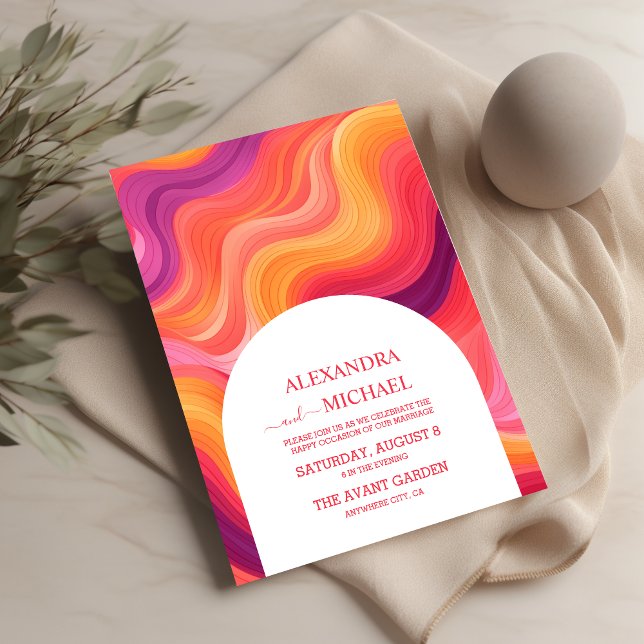Invitation Mariage Groovy Rétro Rose et Orange Arch (Créateur téléchargé)