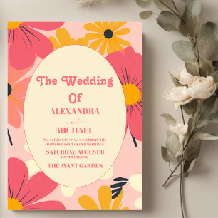 Invitation Mariage Groovy Rétro Rose & Or