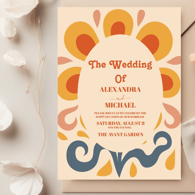 Invitation Mariage Groovy Rétro Rose & Or (Créateur téléchargé)