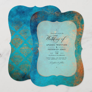 Invitation Mariage Grunge Cuivre Patine et Turquoise