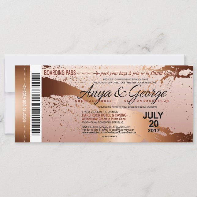 Invitation Mariage Grunge feuille d'or cuivre Anya (Devant)