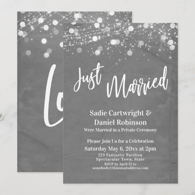 Invitation Mariage Grunge Lumineux Gris Réception uniquement (Devant / Derrière)