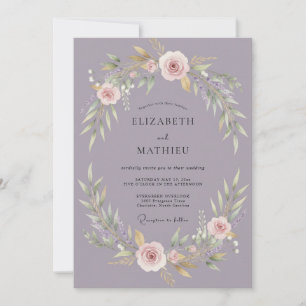Invitation Mariage Guirlande Florale Romantique Mauve