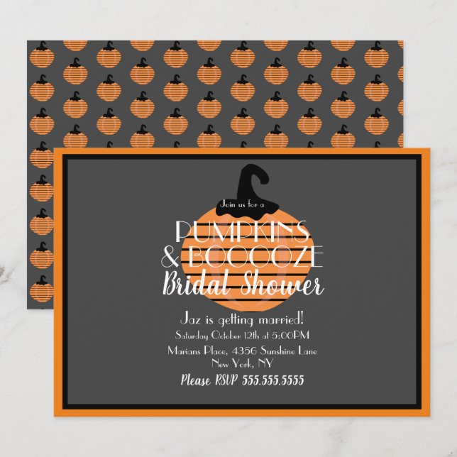 Invitation Mariage Halloween Citrouille Grise et Orange (Devant / Derrière)
