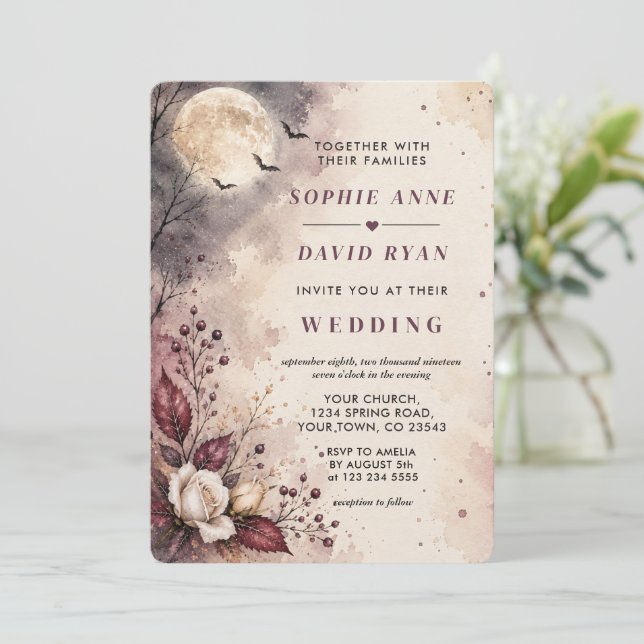 Invitation Mariage Halloween code QR romantique  (Debout devant)