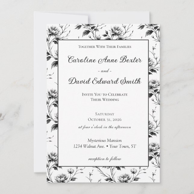 Invitation Mariage Halloween Floral Gothique Élégant (Devant)
