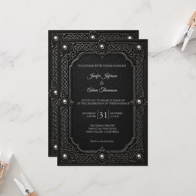 Invitation Mariage Halloween Gothique Celtique (Devant/Arrière en situation)