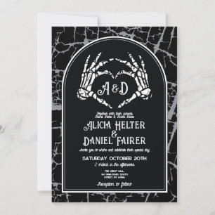 Invitation Mariage Halloween Squelette Coeur mains gothique
