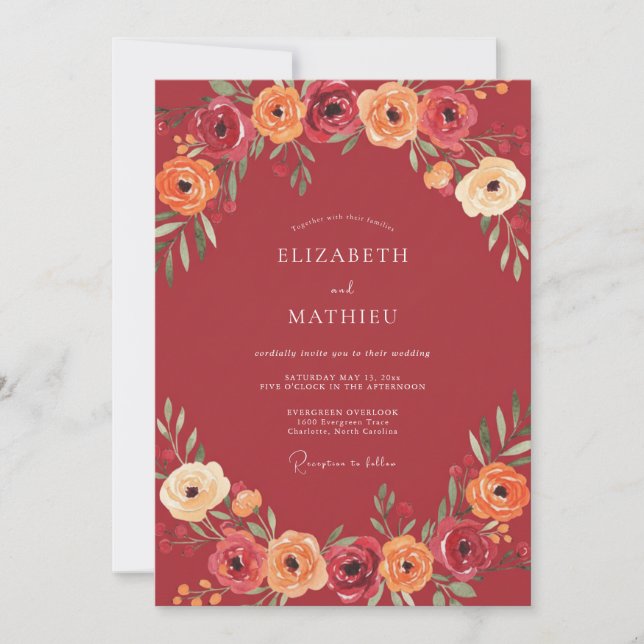 Invitation Mariage Harmonie Floraison Bourgogne (Devant)