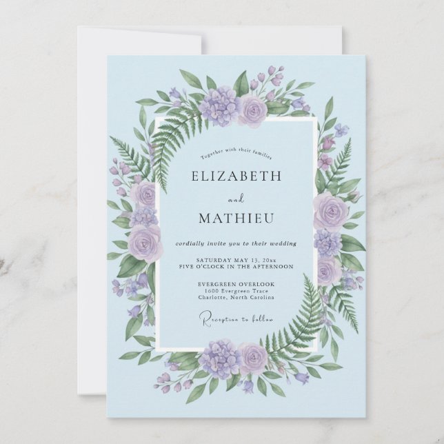 Invitation Mariage Harmonieux Bois Clair Bleu (Devant)