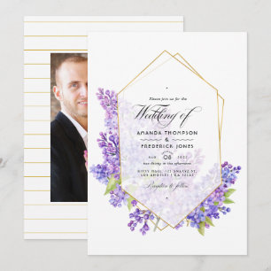 Invitation Mariage Herbarium Géométrique Violet Pastel et Or