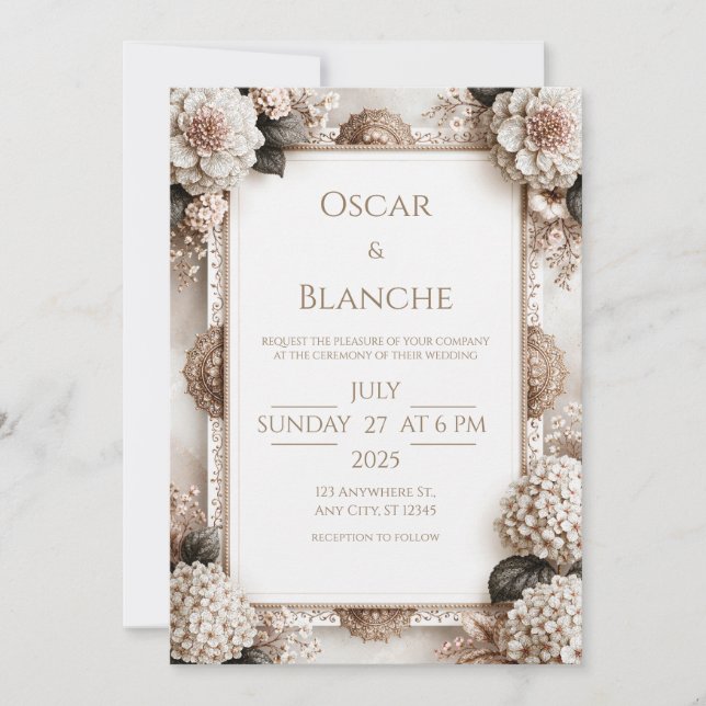 Invitation Mariage Héritage Hydrangea Ivoire (Devant)