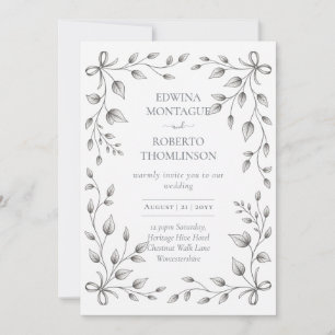 Invitation Mariage HHS à motif de feuille botanique et ruban