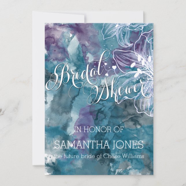 INVITATION MARIAGE HIBISCUS EN COULEUR D'EAU BLEU (Devant)