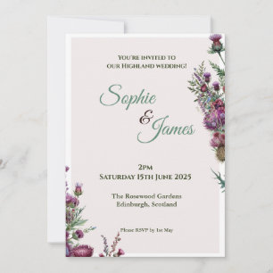 Invitation Mariage Highland Floral Chardon Écossais