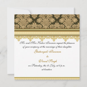 Invitation mariage hindou de la brocade de damas d'or