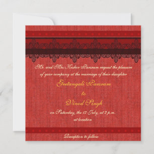 Invitation mariage hindou de la brocade rouge