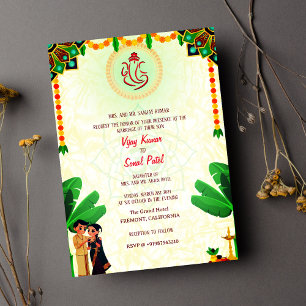Invitation Mariage hindou du sud de l'Inde Ganesha et Banana 